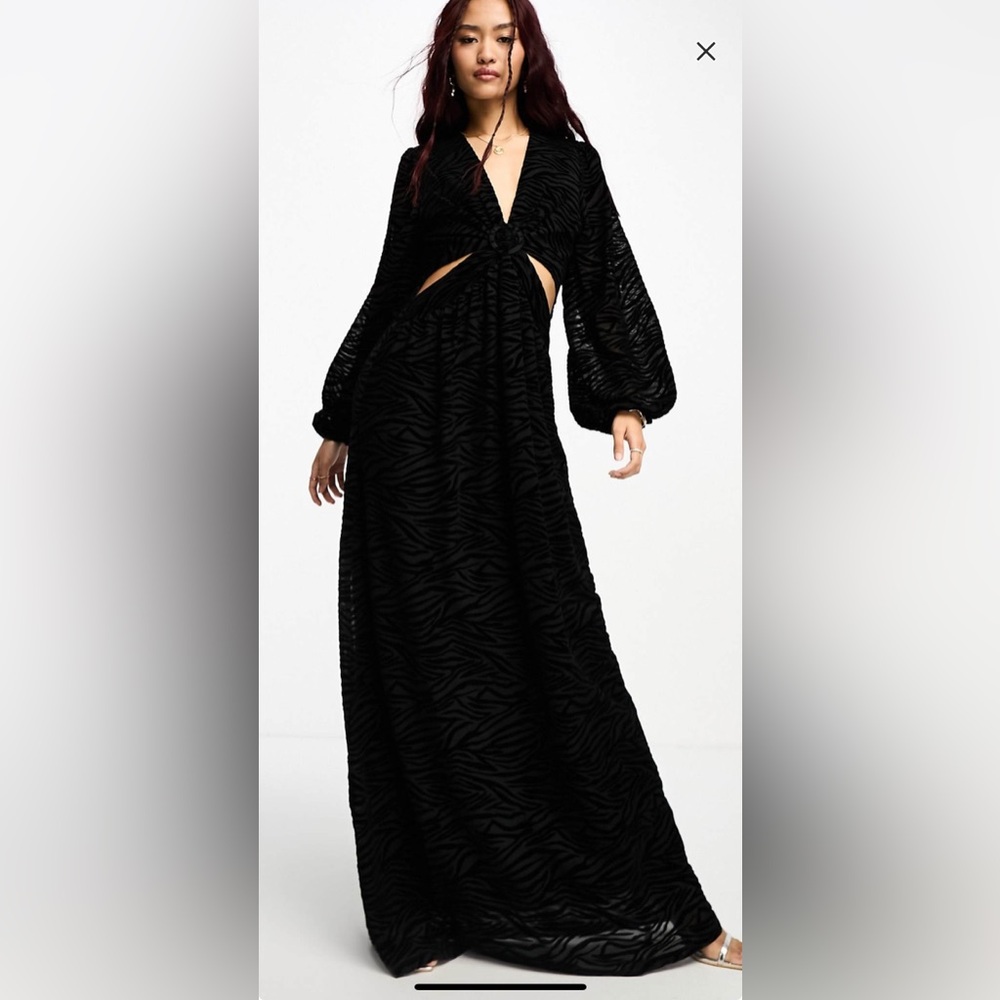 ASOS long sleeve black mesh maxi gown - size 4 (like new)